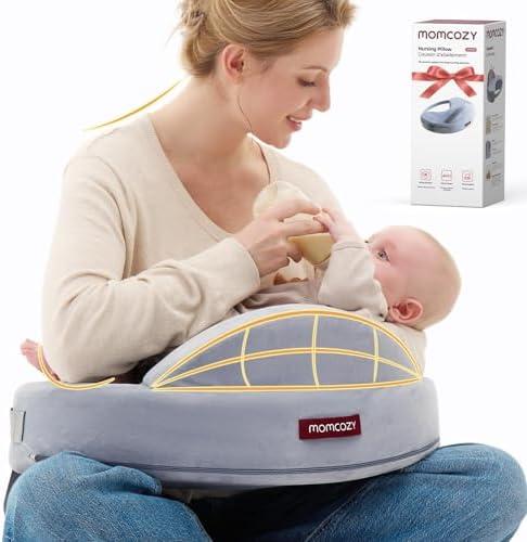 Momcozy Innovative Safety Fence Nursing Pillow - Firm & Springy Memory Foam - Stable, Ergonomic Support & Comfort - Wider Breastfeeding Cushion, Adjustable, Removable Cover, Baby Safety Certified