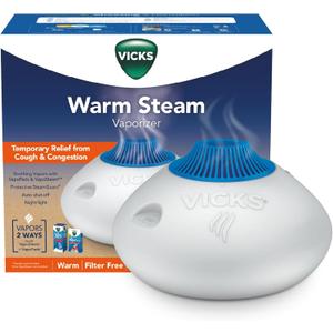 Vicks Warm Steam Vaporizer & Humidifier 1.5 Gallon Tank for Small and Medium Rooms, Night Light, Works with VapoPads and VapoSteam