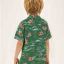 2 x SSLR Big Boys Hawaiian Shirt, Kids Hawaiian Shirt, Flamingos Shirt Short Sleeve Luau Shirt for Kids