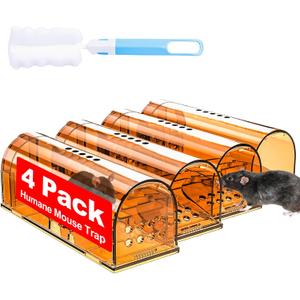 4 Pack Humane Mouse Traps No Kill, Live Mouse Traps Indoor, Reusable Small Mice Trap Catcher for House & Outdoors (05-Orange(4Pack))