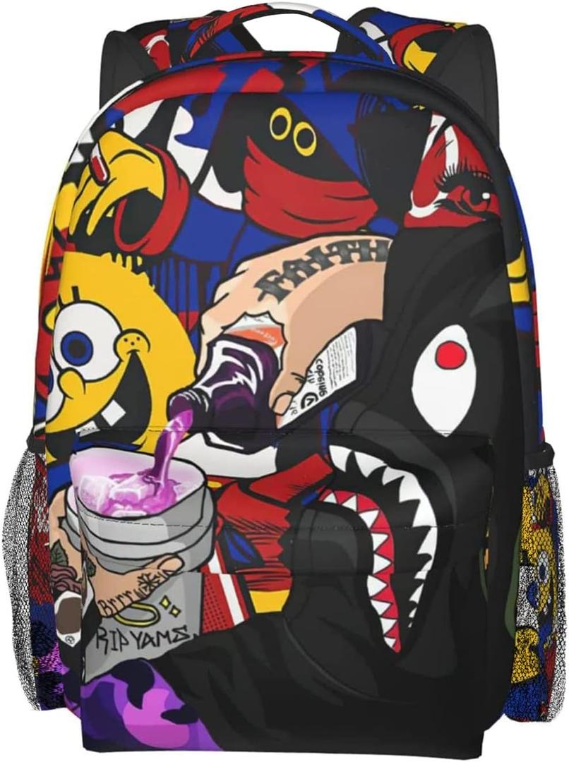 Vkaxopt Backpack Shark Teeth Camo Backpacks Travel Laptop Daypack Big Capacity Bookbag Fashion Durable Back Pack for School Boy Girl Men and Women-SuperGraffiti