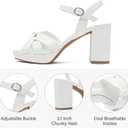 Women's Platform Heels Chunky Heeled Sandals, Ankle Strappy Round Open Toe Dressy Shoes Wedding Party High Pump Heels for Women. (9.5, White 086)