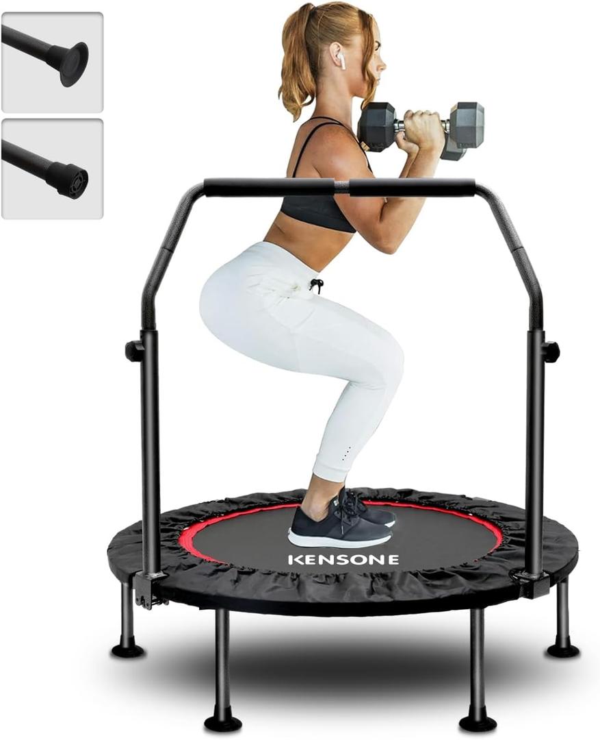 KENSONE 40" Foldable Spring Mini Trampoline, Indoor Trampoline for Kids, Adults Indoor/Garden Workout, Fitness Rebounder with Adjustable Foam Handle, Max Load 330 lbs