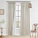 Pinch Pleated 100% Blackout Linen Curtains Natural Cream Room Darkening Modern Curtain 84 Inch for Bedroom Living Room Thermal Insulated Farmhouse Boho Drapes with Hooks Back Tab 2 Panels 40x84, Ivory