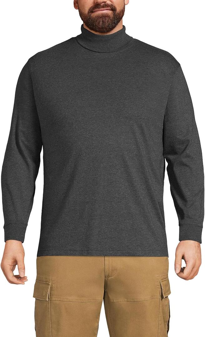 Lands' End Men's Super-T Cotton-Blend Turtleneck Shirt (Dark Charcoal Heather)