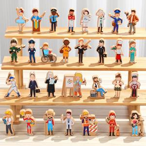 Blosssound 30 Pcs Wooden Community Helpers Toys Multicultural Career Wooden People Figures Small Diversity Professionals Wood Blocks for Preschool Classroom Play Games Educational Activity Supplies