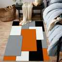 Ansouyi Orange Gray Non-Slip 5x7 ft Area Rugs, Washable Rug Carpet for Living Room, Abstract Color Block Geometric Home Decor Rugs for Game Room Classroom Bedroom Dining Kindergarten Room