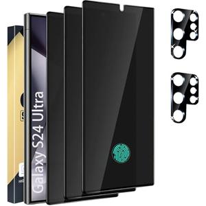 CWQZGUF [3+2 Pack Privacy Screen Protector Compatible with Galaxy S24 Ultra 5G - 3 Tempered Glass Film + 2 Camera Lens Protectors, High Clarity Bubble Free, Anti-Spy Protection