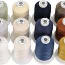 New brothread - 18 Options - Multi-Purpose 100% Mercerized Cotton Threads 50S/3 600M(660Y) Each Spool for Quilting, Serger, Sewing and Embroidery - 12 Neutral&Jean Colors