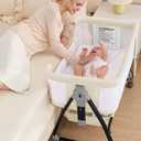 wayfong 3 in 1 Baby Bassinet Crib with Breathable Mesh, Bassinet Bedside Sleeper with Wheels, Mosquito Net, Storage Basket, 6 Height Adjustable, Easy to Assemble, Bassinets for Newborn Baby