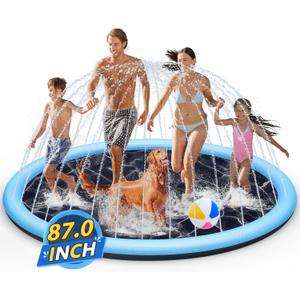 Splash Pad Sprinkler for Kids, 87" Extra Large Non-Slip Baby Play Mat, Dog Pool Toys, Toddler Outdoor Toys for Ages 3-12 Boys Girls, Summer Outdoor, Parent-Kids Games, Backyard, Lawn (87 Inch Light Blue - Dark Blue)