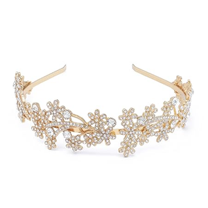 Wedding Headband Crystal Bridal Headdress Flower Design Headpiece For Women (Gold)