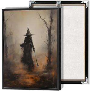 HQPCNGZ Vintage Rustic Witch In The Forest Posters Spooky Halloween Canvas Wall Art Funny Gothic Dark Academia Prints Painting For Home Bedroom Dorm Wall Decor 12x16in Unframed
