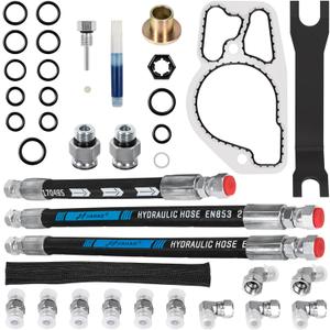 High Pressure Oil Pump HPOP Master Service Kit & Hoses Lines & Crossover Kit for Ford 7.3L Powerstroke Diesel engines F-series E-series Excursion 1999 2000 2001 2002 2003 Complete Set 38 PCS