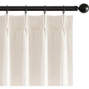 MIULEE Ivory Velvet Curtains 96 inches Long, Pinch Pleated Blackout Drapes with Hooks, Cream Thermal Insulated Pinch Pleat Panels for Bedroom Living Room, 2 Panels
