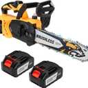 12-Inch Electric Chainsaw with 2 Battery Pack - Lightweight, High-Power 20V Cordless Chainsaw for Wood Cutting, Tree Trimming, and Yard Maintenance (Yellow)