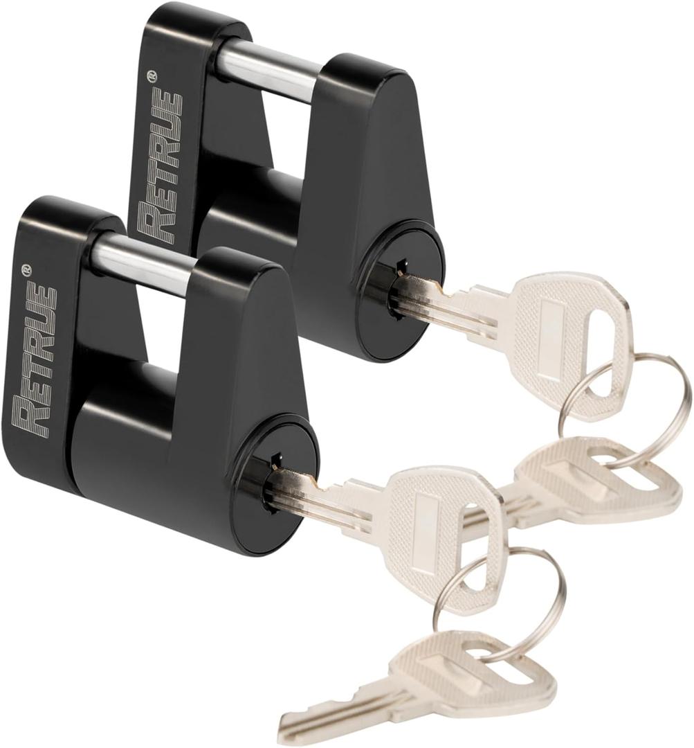 RETRUE Trailer Tongue Coupler Lock, Trailer Hitch Lock,Dia 1/4 Inch, 3/4 Inch Span for Tow Boat RV Truck Car's Coupler (Pack of 2, Black)