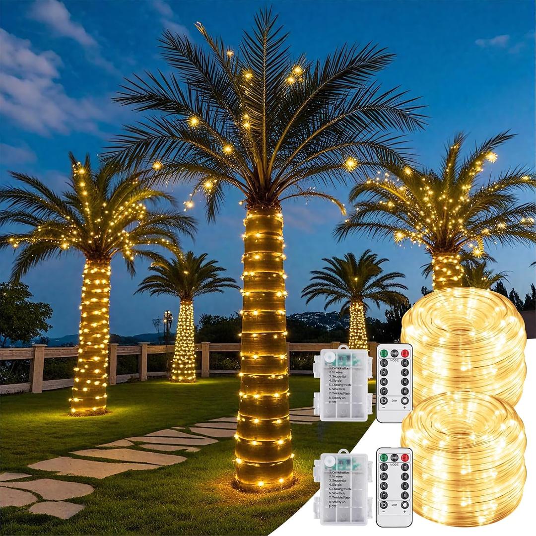 2 Pack Battery Powered String Lights Waterproof with Remote Total 66ft 200LED Timer 8 Modes Battery Operated Outdoor Lights for Christmas Decor Trampoline Camping Tents, Warm White