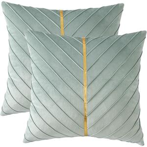 Mint Green Pillow Covers 18 x 18 Pack of 2 with Gold Leather Velvet Throw Pillow Covers Emerald Green Decorative Couch Pillowcases Luxury Modern Soft Pillow Cases Spring Summer Home Decor