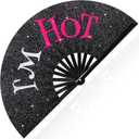 2 x Vercraft 13'' Large Folding Fans for Line Dancing Glitter Large Rave Hand Fan Clack Rave Fan for Women for EDM Music Party Decor(Black,I'm Hot)