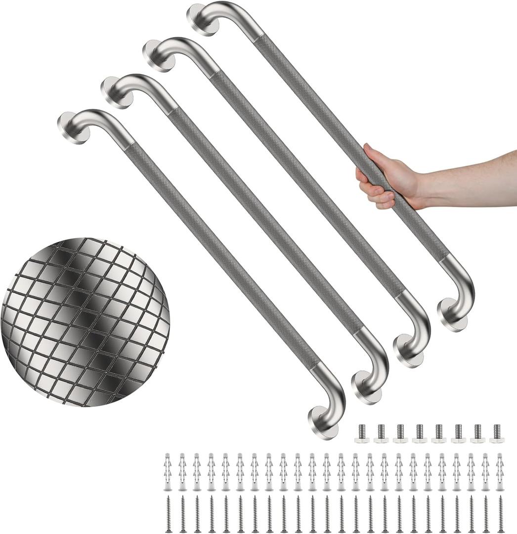 4 Pack 32 Inch Shower Grab Bar, YuanDe Brushed Nickel Bathroom Grab Bar Handle w/Anti-Slip Knurled Grip, Stainless Steel Bath Balance Bar, 1.25" Diameter Safety Hand Rail Support,Handicap Elderly