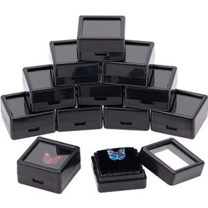 BENECREAT 36PCS Black Gemstone Display Box Mini Square Acrylic Jewelry Box Container(1.2x1.2x0.6) with Clear Top Lids and Sponge for Gems,Jewelry Packing