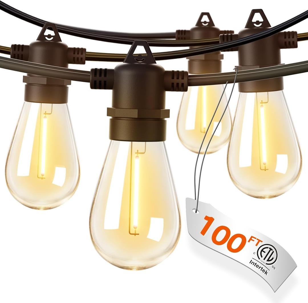 addlon 100FT LED Outdoor String Lights with Edison Shatterproof Bulbs, Heavy-Duty and Weatherproof Strand, Commercial Grade Patio Lights, Decorative for Garden or Patio, Black