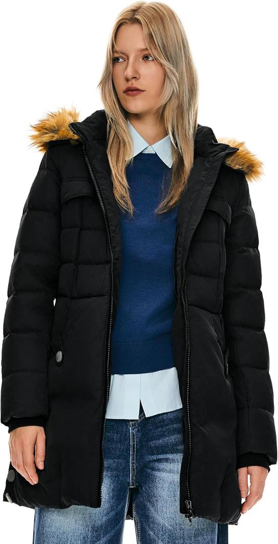 Orolay Women's Winter Down Jacket with Faux Fur Trim Hood (Medium, Midnight)