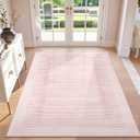 Wonnitar Washable Striped Living Room Area Rug 5x7, Non-Slip Berber Stripe Pink Area Rugs for Bedroom Girls, Low Pile Soft Large Throw Carpet for Kids Nursery Room (Pink,5' x 7')