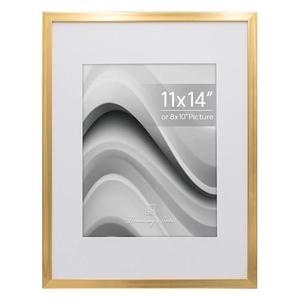 Boarding 11x14 Picture Frame,Display 8x10 photo with Mat or 11x14 picture without,Photo Frame for Wall Hanging Display,Gold, 3 Pack