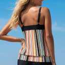 MODLILY Tummy Control Tankini Swimsuits for Women, Lightweight Bathing Suits Blouson Top with Boyshorts (Rainbow Striped, L)