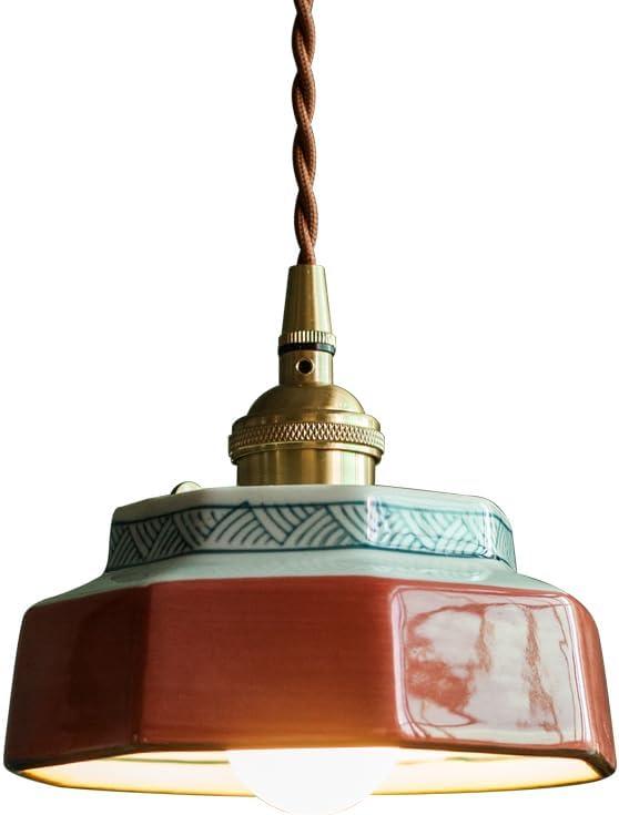 Small Pendant Light Green Glass Blue and White Porcelain Pendant Light Fixture Red Ceramic Hanging Lamp Nordic Modern Chandelier for Dining Room Bedroom Kitchen Island Farmhouse Cafe