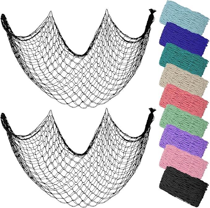ZUEXT Decorative Fishing Net, 2 Pack Large Black Picture Fish Net, Wall Photo Hanging Fishnet for Nautical Mermaid Pirate Ocean Themed Hawaii Beach Under The Sea Party Decorations, Size: 80" x 40" 