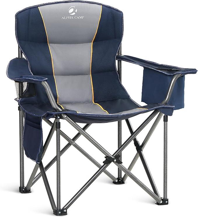 ALPHA CAMP Heavy Duty Canopy Lounge Chair Sunshade Hiking Travel Chair with Cup Holder (1PC, Navy blue)