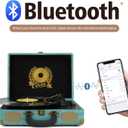 Vinyl Record Player 3-Speed Bluetooth Suitcase Portable Belt-Driven, Supports Bluetooth, RCA Output, 3.5mm aux-in and Headphone Jack and MP3, Mobile Phones Music Playback
