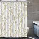 Gold Light Brown and White Striped Wavy Line Polyester Shower Curtain for Bathroom with Hooks, Extra Long Shower Curtain Set Decor Weighted Hem Washable, 72 x 78