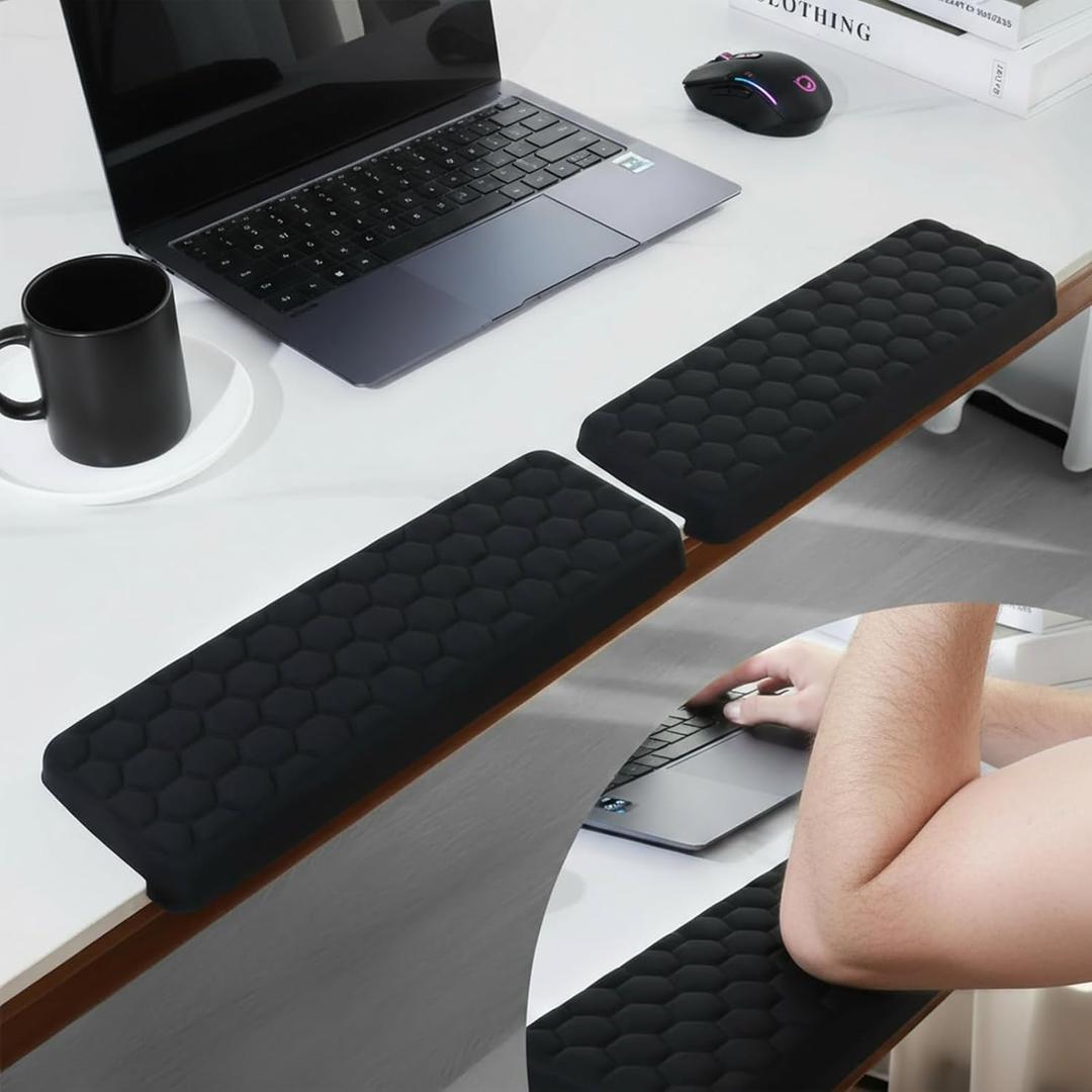 Ergonomic Desk Elbow Pads, Memory Foam Arm Rest for Desk Edge Cushion, Set of 2 Ultra-Soft Office Desk Edge Protectors for Comfort & Pain Relief (Black)