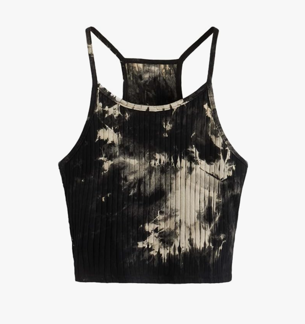 Women's Ribbed Knit Tie Dye Camisole Top Sleeveless Slim Fit Crop Tops Y2K Cami Streetwear Women Shirts M