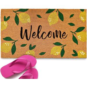 MAINEVENT Lemon Doormat, 30x17 Inch, Outdoor Rug, Yellow Coir Doormat, Hello Spring Door Mat