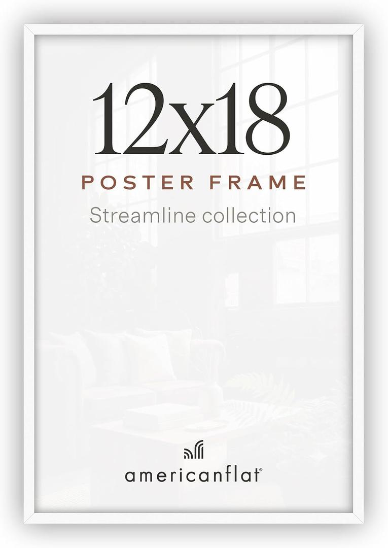 Americanflat 12x18 Poster Frame - Slim Molding - White