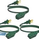 DEWENWILS 3-Pack 3 Ft Extension Cord, 16 AWG with Multiple Outlets, 2 Prong for Home Office Garage, Rotate-to-Lock Safety Cover, ETL Listed, Green