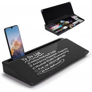 TSJ OFFICE Desktop Whiteboard Dry-Erase-Board - Computer Keyboard Stand White Board Surface Pad with Drawer, Desk Organizers with Accessories for Office, Home, School Supplies (Black Base/Glass)