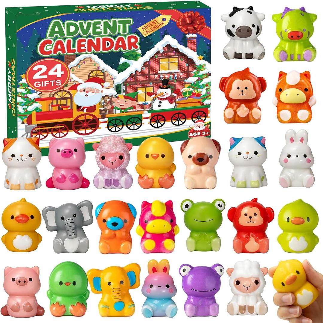 2025 Christmas Advent Calendar, Slow Rising Squishy Toys 24 Days Countdown Calendar Soft Cute Stress Relief Toys for Kids Girls Boys Teens Rewards Christmas Party Favor Gifts
