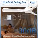 Depuley Ceiling Fan Without Light: 52 Inch 3 Blade Outdoor Fans for Patios - White Fandelier Ceiling Fan No Light Indoor Remote Control Ultra Quiet DC Motor Reversible 6 Speed