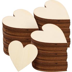 NINGWAAN 100 PCS 3 Inch Wooden Heart Circles, Unfinished Wood Pieces, Heart Shaped Wooden Discs for DIY Crafts Projects, Wedding, Valentine
