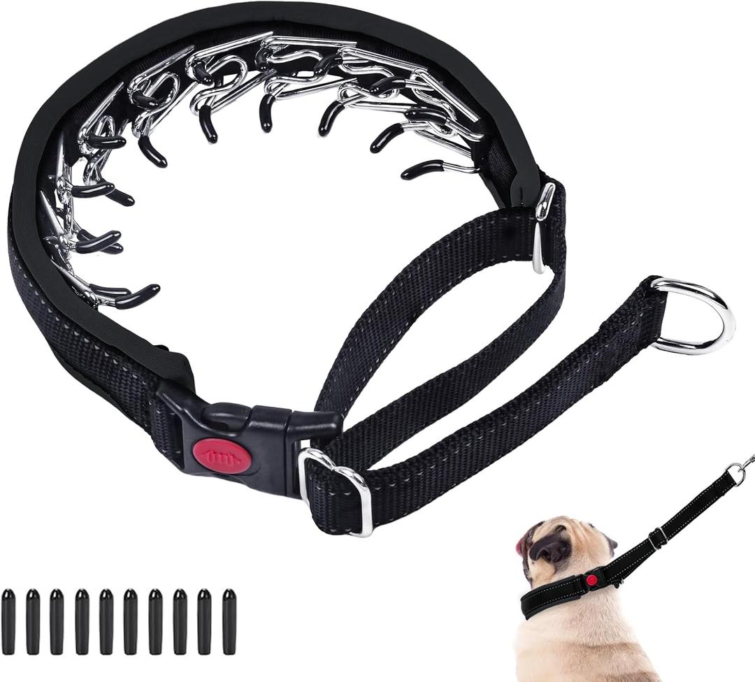 Martingale No Pull Dog Collar - Heavy Duty Nylon with Buckle, Adjustable Anti Pull Reflective Slip Collar for Dog Training Walking L Black
