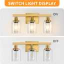 3 Light Gold Bathroom Light Fixtures, Bathroom Vanity Light Over Mirror, Gold Wall Sconce Vanity Lighting with Clear Glass Shade,Modern Farmhouse Bath Wall Lamp for Mirror Kitchen