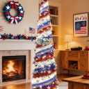 HMASYO 4th of July Decorations 6 FT Pop Up Patriotic Tinsel Tree with 100 Timer Lights – USA 250th Anniversary Decorations Merchandise Collapsible Pencil Tree for Home Office Independence Day Decor