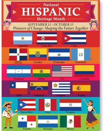 EggSun 17.7''x24'' 2024 Hispanic Heritage Month Decorations Bulletin Board Poster Hispanic Country Flags for Classroom Bulletin Board Educational Decor-Pioneers of Change: Shaping the Future Together, Pack of 2