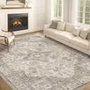 EIEIHOUSE Washable Area Rugs for Living Room - 10x14 Neutral Vintage Distressed Floral Farmhouse Boho Large Soft Floor Rug Indoor Non Slip Carpet for Bedroom Dining Room Office - Brown/Multi